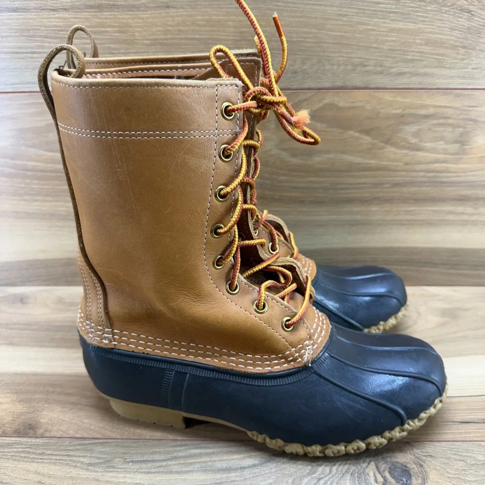 L.L. Bean Brown Leather and Black Rubber Winter Rain Boots